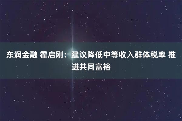 东润金融 霍启刚：建议降低中等收入群体税率 推进共同富裕